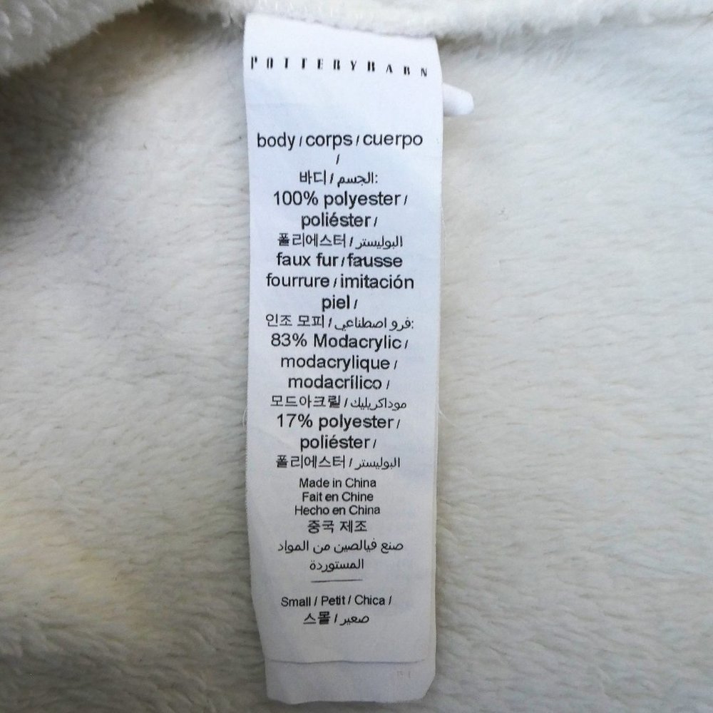 Pottery Barn Faux Fur Ombre Tipped Robe Ivory Plush Shawl Gray Trim Hooded S - Picture 5 of 6